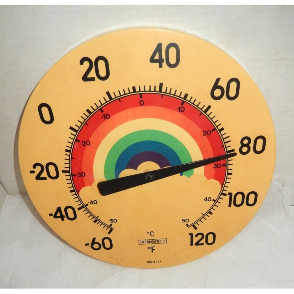 Vintage 1970s Springfield Rainbow 12" Outdoor Patio Thermometer Works No Cover